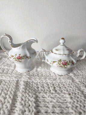 Lot Of 2 Vtg Johann Haviland Bavaria Moss Rose Covered Sugar Bowl And Creamer